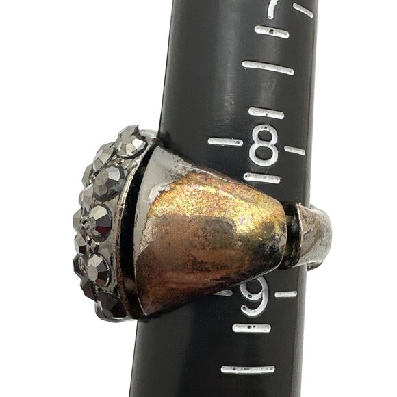 Retro Vibe Purple Ombre Cocktail Ring Dome Stretch Wide Tri Color Rhinestones - Picture 5 of 6